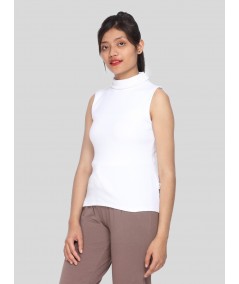 White Flat Knit High Neck Top