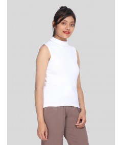 White Flat Knit High Neck Top