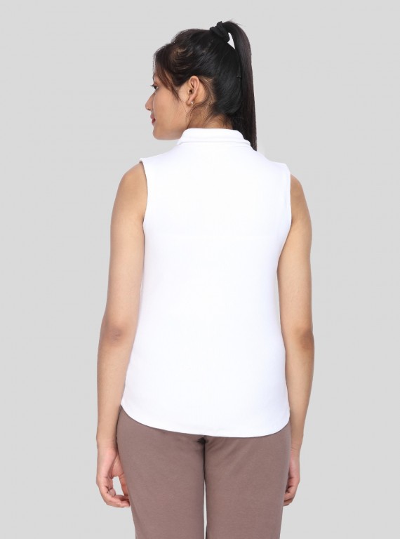 White Flat Knit High Neck Top