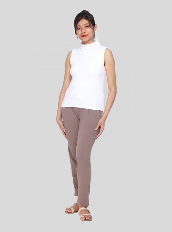 White Flat Knit High Neck Top