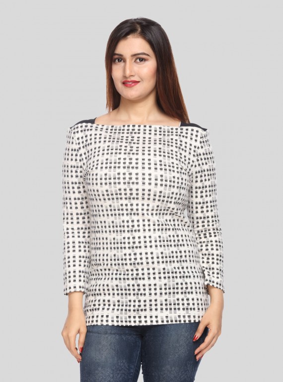 Ecru Melange Printed top