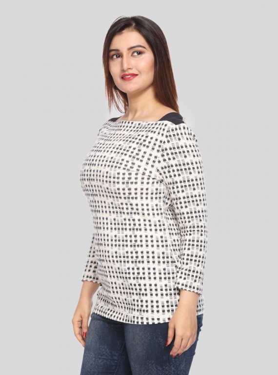 Ecru Melange Printed top
