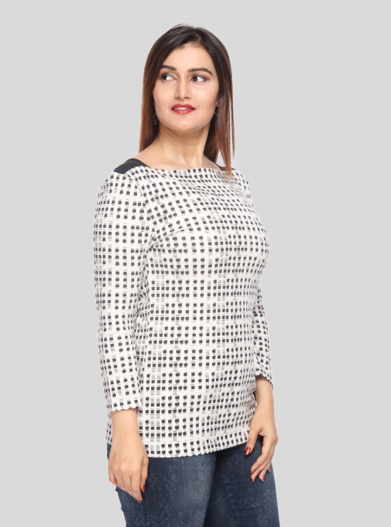 Ecru Melange Printed top