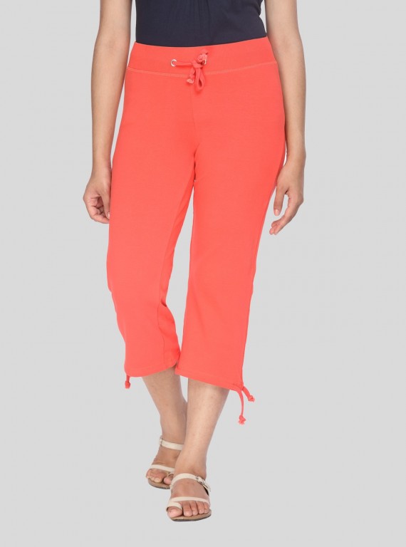 Women’s Orange Relaxed Fit Cotton Jersey Capri – Soft, Stylish & Breezy