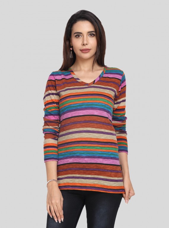 Women's Multi-Colour V-Neck Top – Vibrant & Stylish Everyday Wear by Boer & Fitch