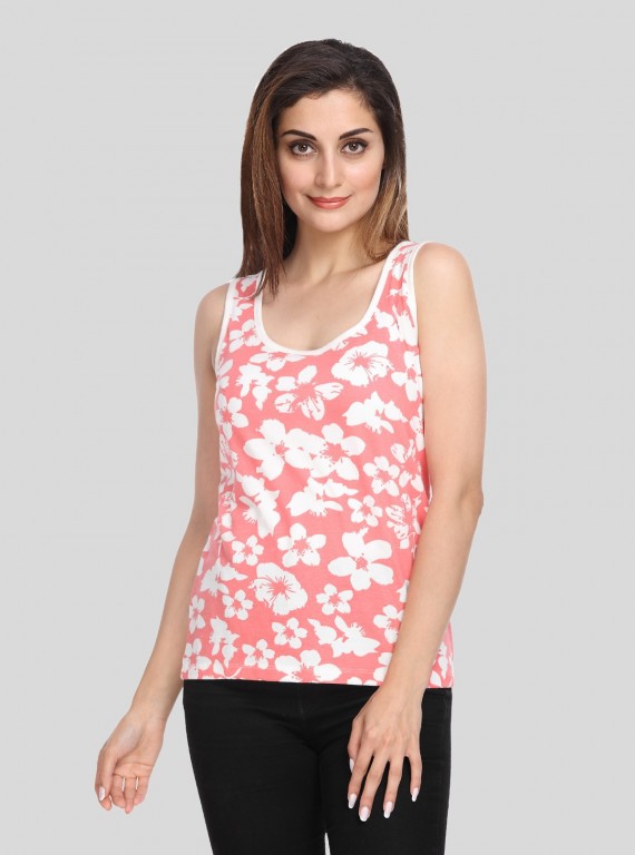Women's Pink Floral Sleeveless Cotton Elastane Jersey Top by Boer & Fitch