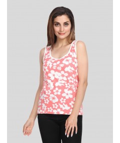 Women's Pink Floral Sleeveless Cotton Elastane Jersey Top by Boer & Fitch