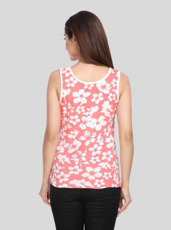 Orange Floral Printed Sleeveless Top