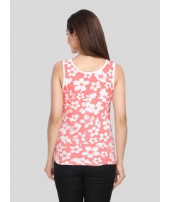 Orange Floral Printed Sleeveless Top