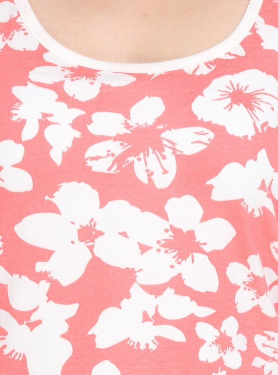 Orange Floral Printed Sleeveless Top