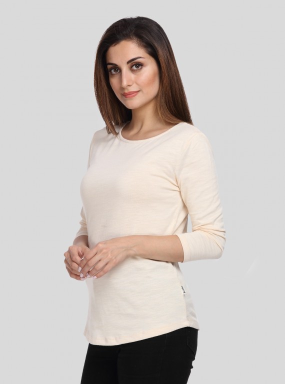Ecru Solid Womens Top
