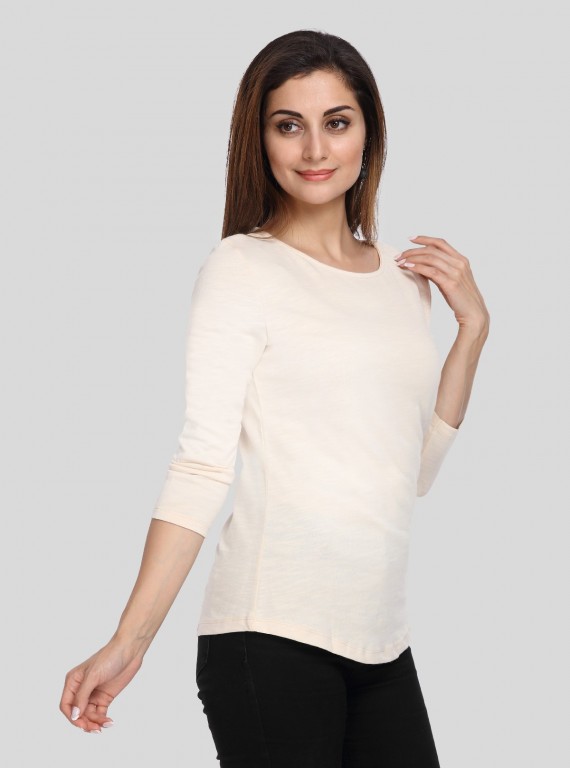 Ecru Solid Womens Top
