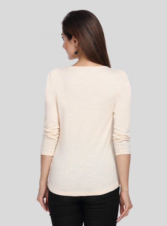 Ecru Solid Womens Top