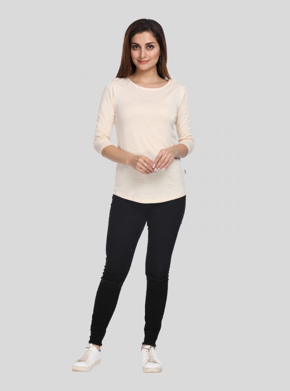 Ecru Solid Womens Top
