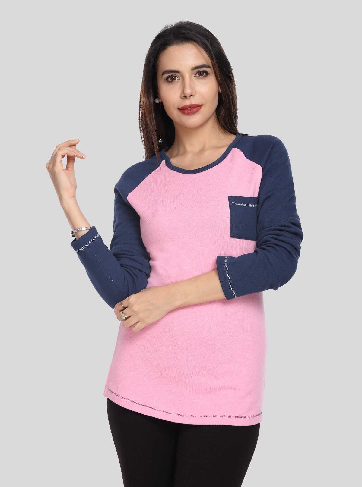 Women’s Pink Raglan Pullover with Front Pocket in Cotton Fleece