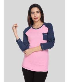 Women’s Pink Raglan Pullover with Front Pocket in Cotton Fleece
