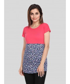 Women’s Coral Cut and Sew Cotton Jersey Top with Printed Bottom Panel | Boer & Fitch