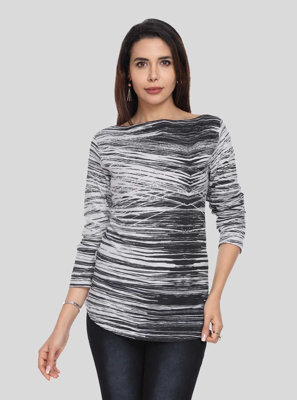 Women's Black and Grey Graphic Print Top – Bold & Artistic Style by Boer & Fitch