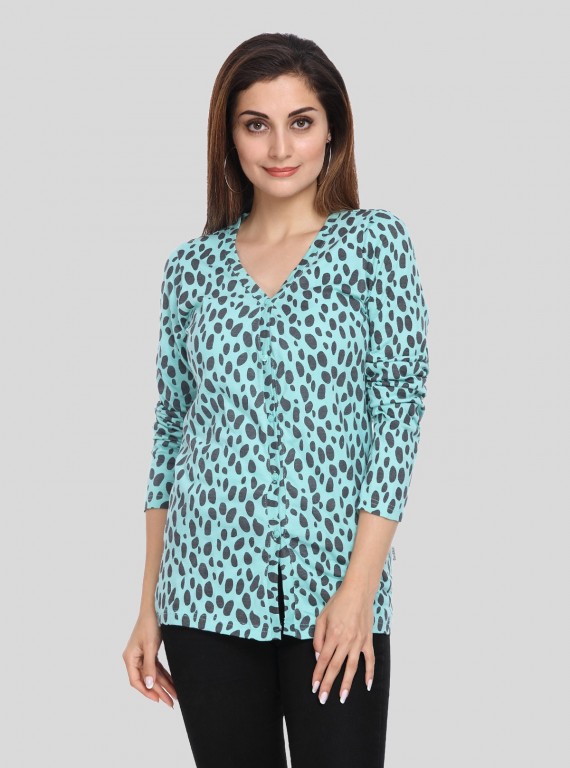 Women's Blue Cheetah Drop Top – Wild Elegance with Urban Edge by Boer & Fitch