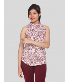 Women’s Red Animal Print Sleeveless Fleece Turtle Neck Pullover