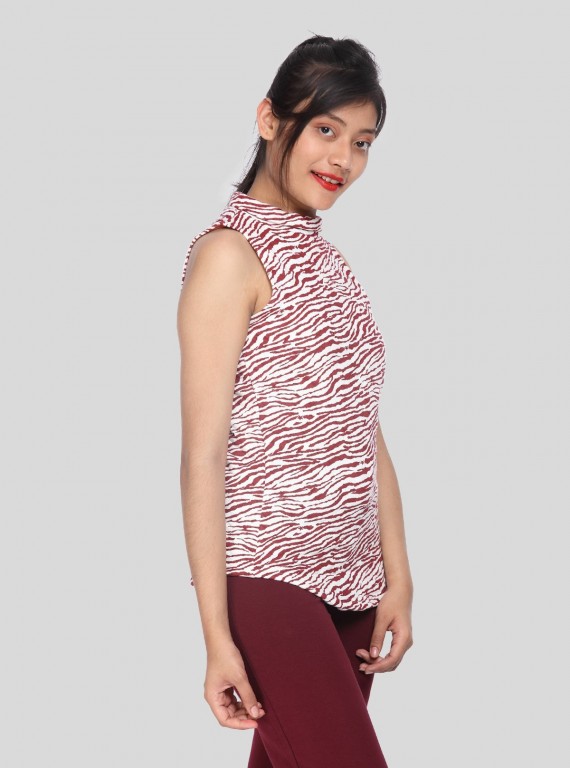 Graphica Print High Neck Top