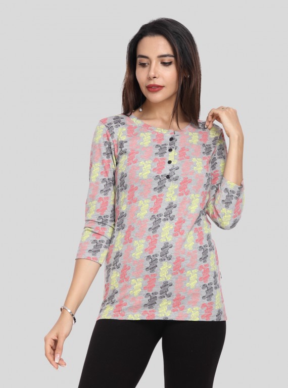 Women's Grey Textured Tri-Colour Printed Top – Modern Chic by Boer & Fitch