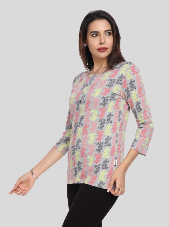 Contrast Multi Color Print Top