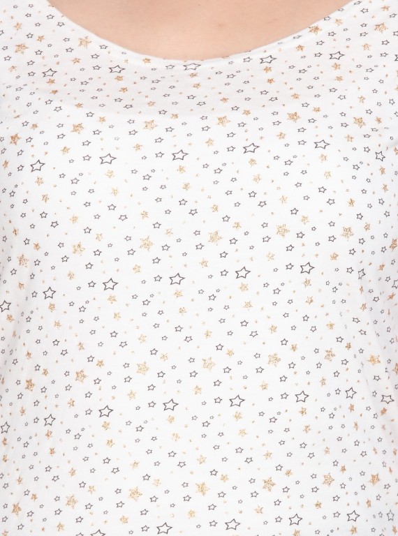 Star Glitter Printed Neck Top