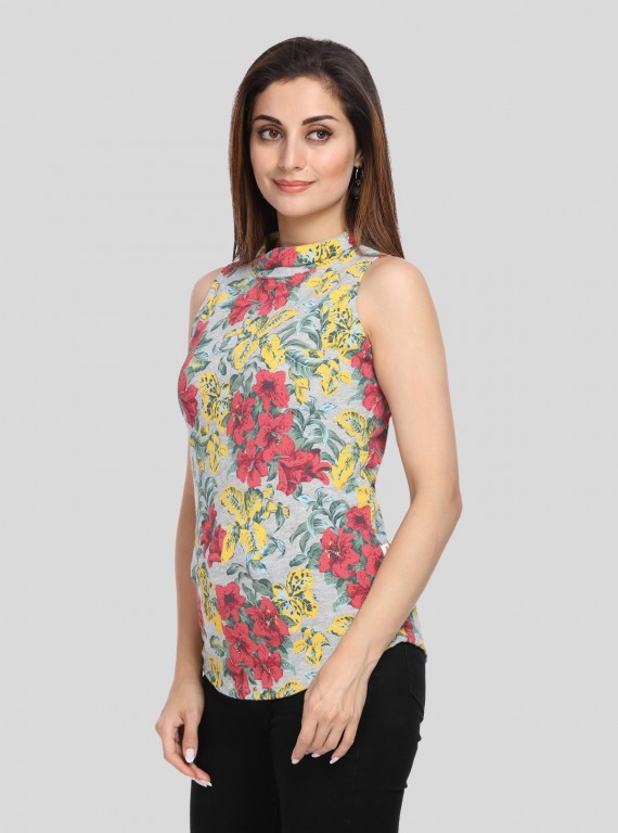 Floral Fleece High Neck Top