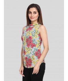 Floral Fleece High Neck Top