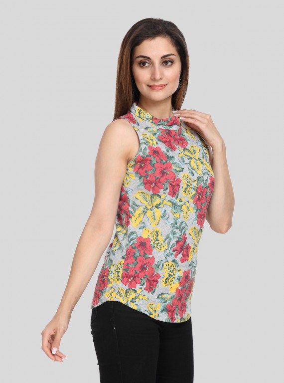 Floral Fleece High Neck Top