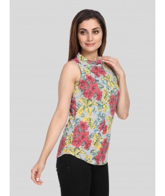 Floral Fleece High Neck Top