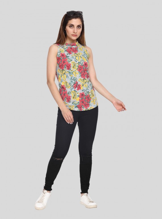 Floral Fleece High Neck Top