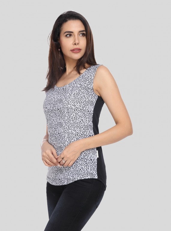 Sleeveless Black Graphic Print Top