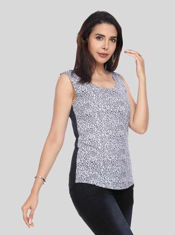 Sleeveless Black Graphic Print Top