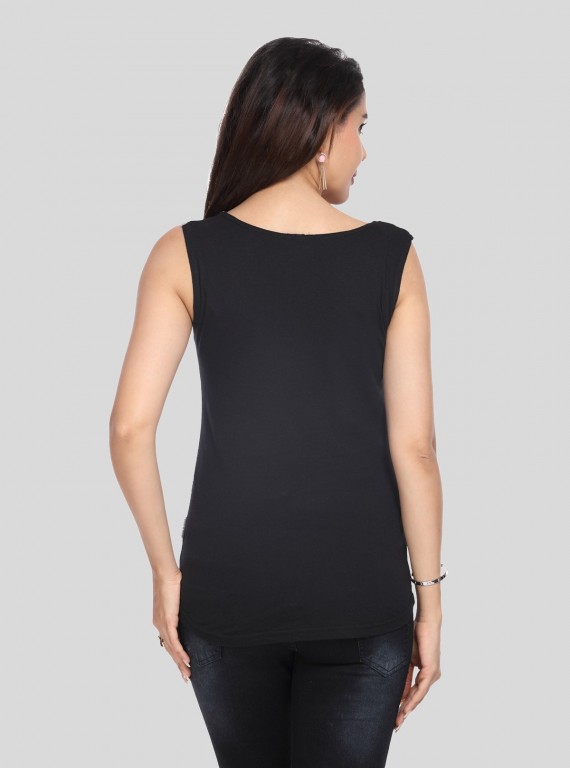Sleeveless Black Graphic Print Top