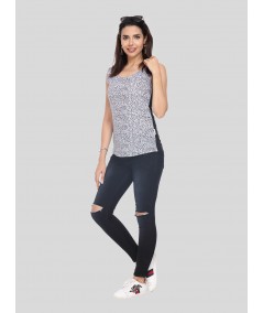 Sleeveless Black Graphic Print Top