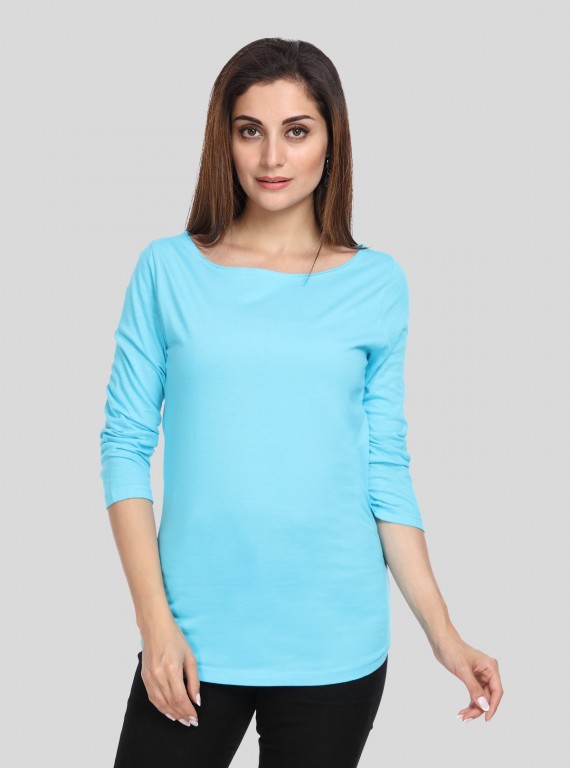 Women's Solid Pastel Blue Top – Minimal Chic with Soft Comfort