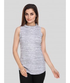 Distressed Stripe High Neck TShirt