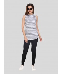 Distressed Stripe High Neck TShirt