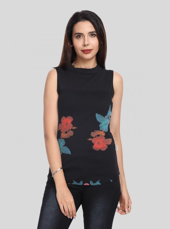 Women’s Black Multi-Floral Sleeveless Top – Boer and Fitch