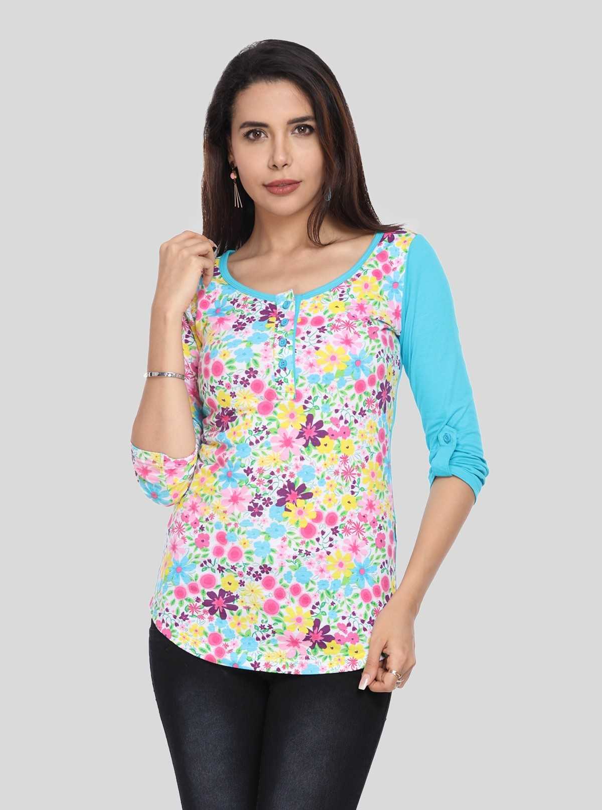 Turquoise Floral AOP Top
