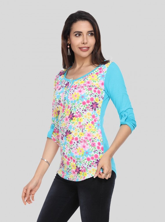 Turquoise Floral AOP Top