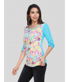 Turquoise Floral AOP Top