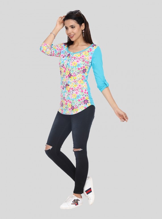 Turquoise Floral AOP Top