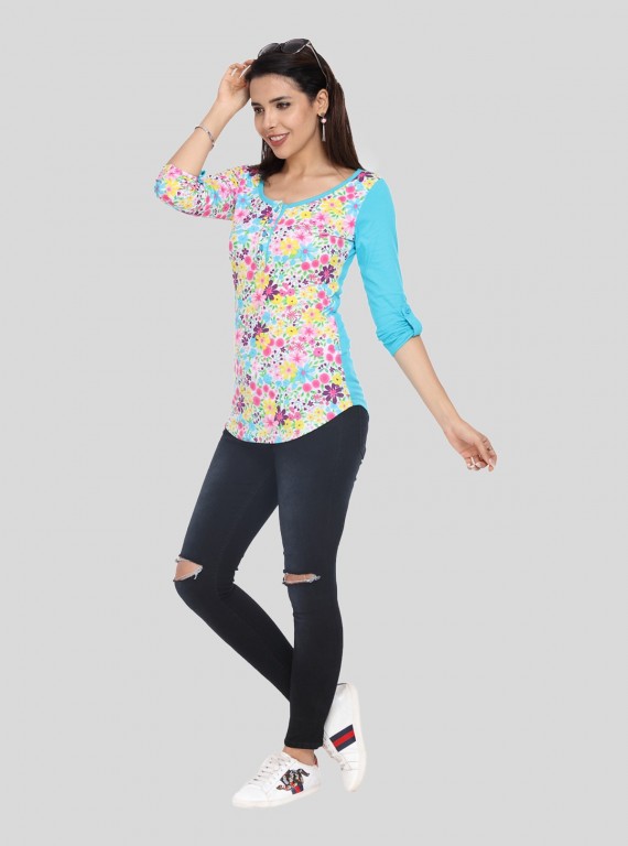 Turqu oise Floral AOP Top