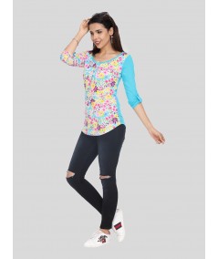 Turquoise Floral AOP Top