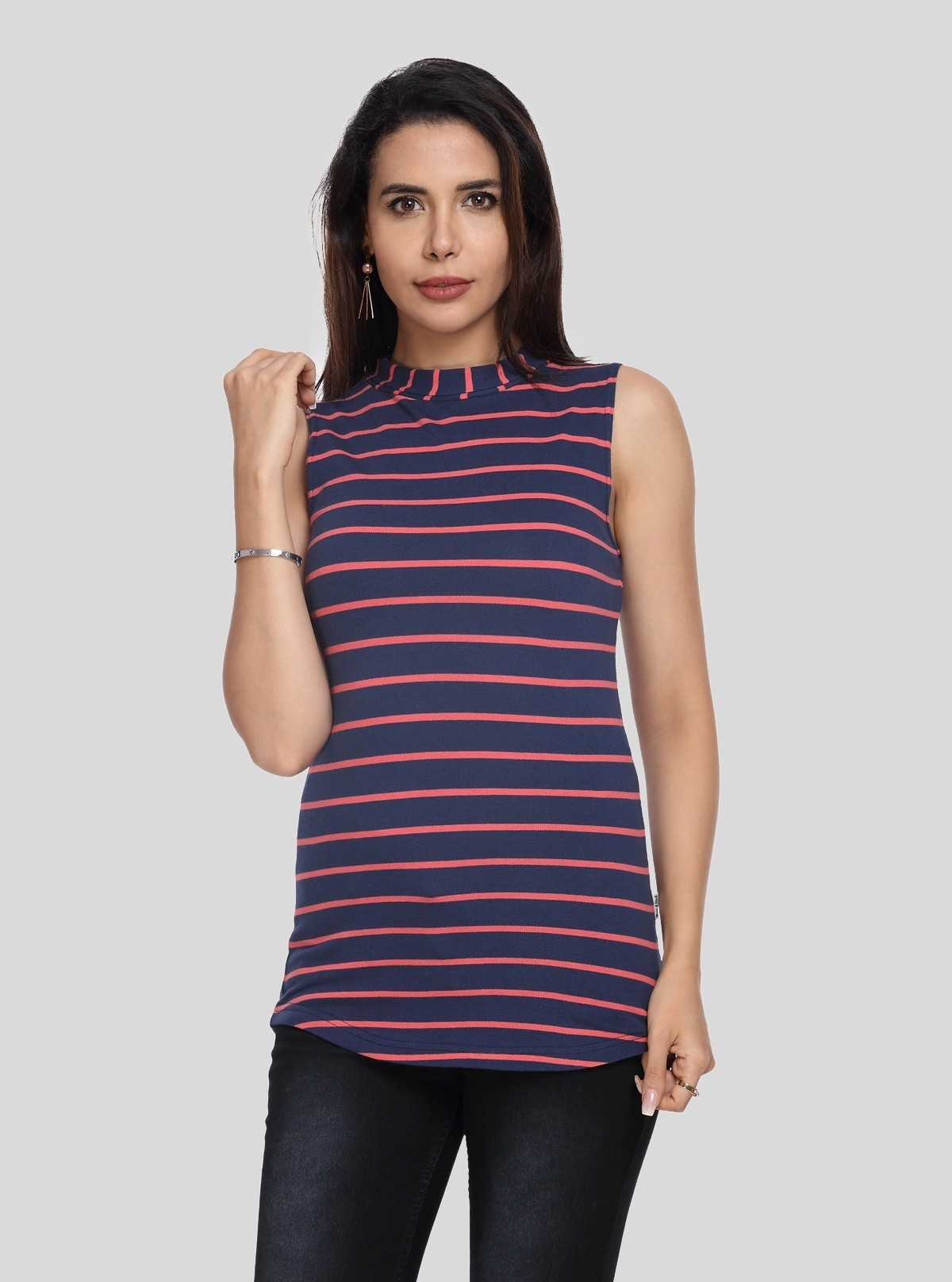 Women’s Navy Striped Sleeveless High Neck Top – Boer and Fitch