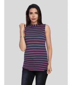 Women’s Navy Striped Sleeveless High Neck Top – Boer and Fitch