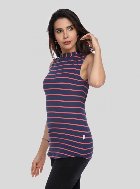 Fuchsia Stripe High Neck TShirt